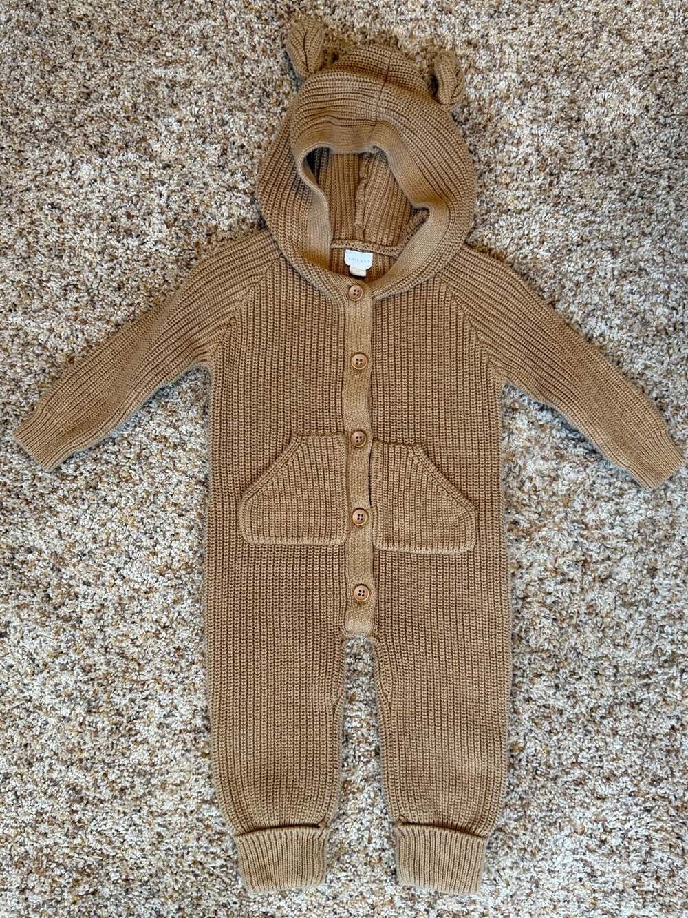 Jamie Kay Bear Onepiece Tawny Brown Knit Hooded Romper Size 1Y